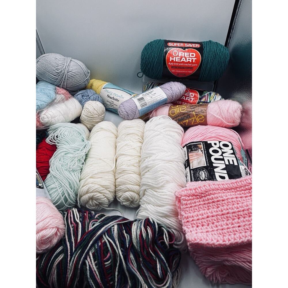 21 Misc Brands Yarn White/Cream Green Pink Blue Mutli Mixed Lot New Partial Lot - Picture 7 of 8